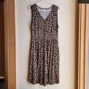 Niloufo Brown Leopard Print Sleeveless Stretchy Midi Sundress Size Large